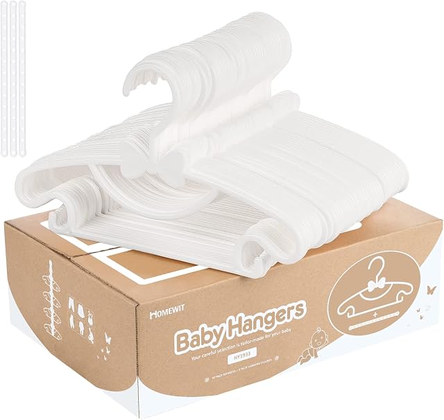 Baby Hangers, 40 Pack Plastic Nursery Hangers Nonslip Ultra Thin White Baby Wardrobe Hangers with 3 Plastic Hanger Straps, Kids Coat Hangers for Baby and Toddler Clothes