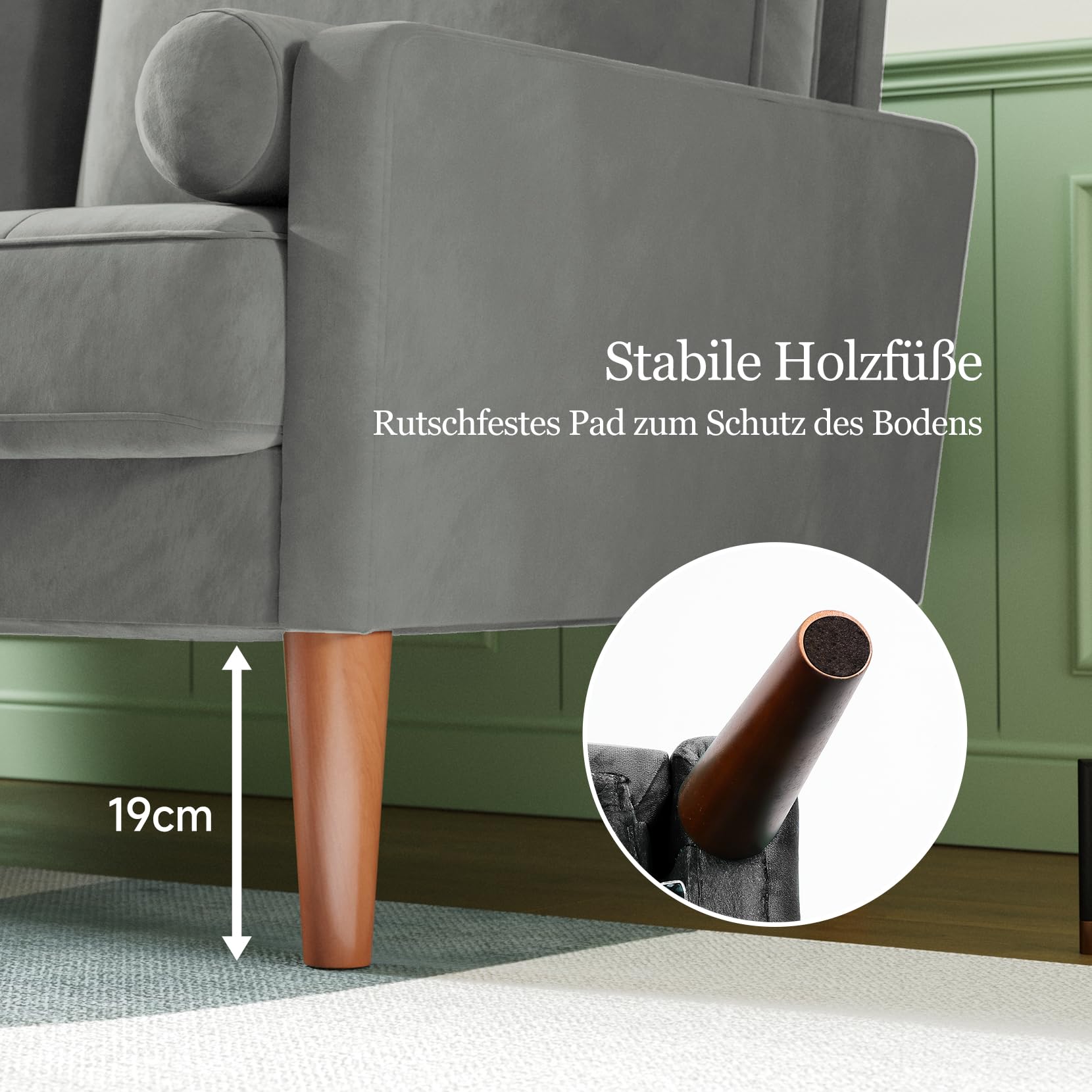 Vesgantti Couch 2 Sitzer, Samt Kleines Sofa mit 2 Wurfkissen, Modern Mini Sofa, Getuftetes Kleine Couch für Wohnzimmer/Schlafzimmer/Büro/Wohnung, 121x 77 x 87cm, Grau