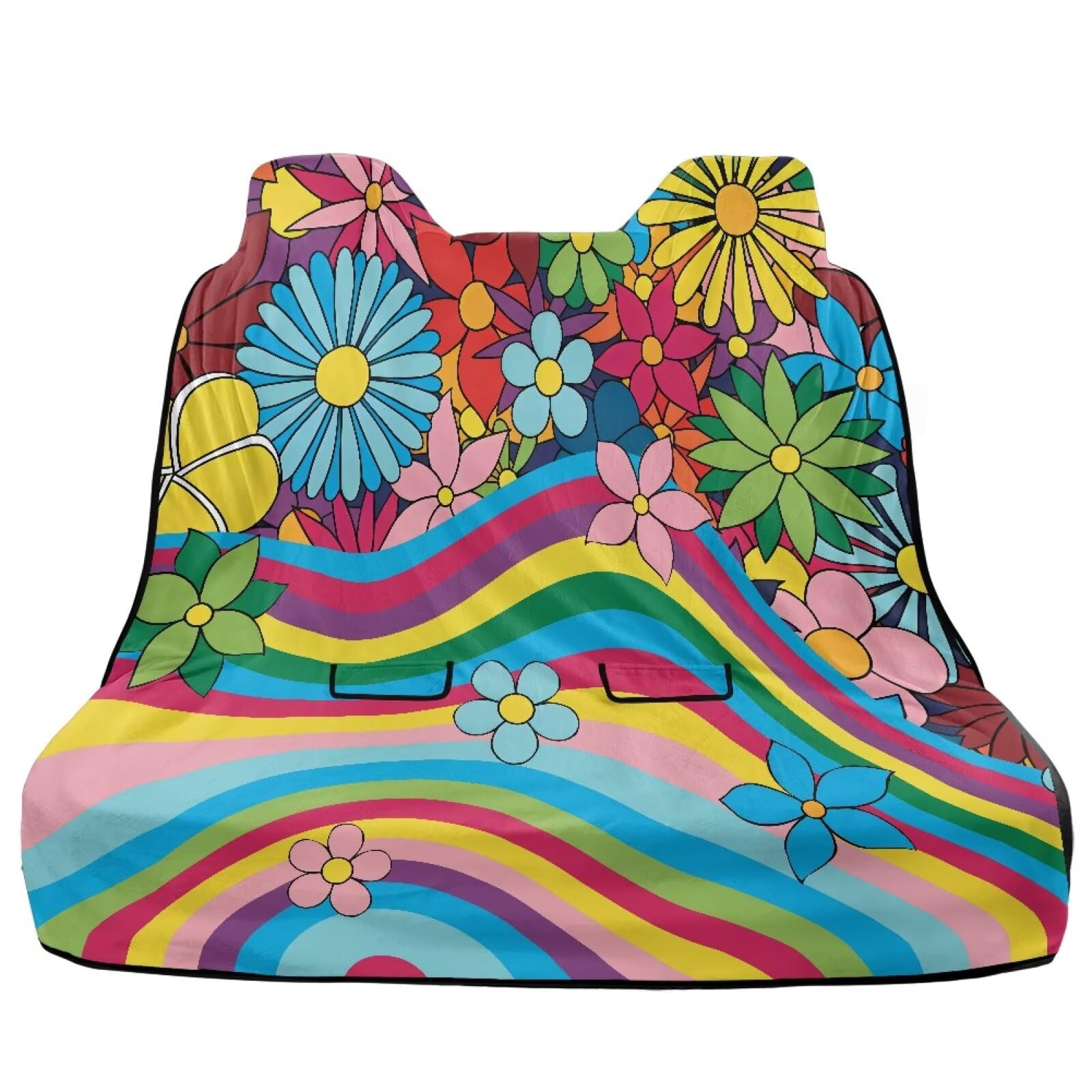 Renewold Back Seat Pet Cover for Dogs, Car Rear Bench Seat Cover, Hippie Daisy Swirl, Towel for Gym Workout Swimming Beach Hiking, Car Backseat Accessories for Truck SUV Van Sedan