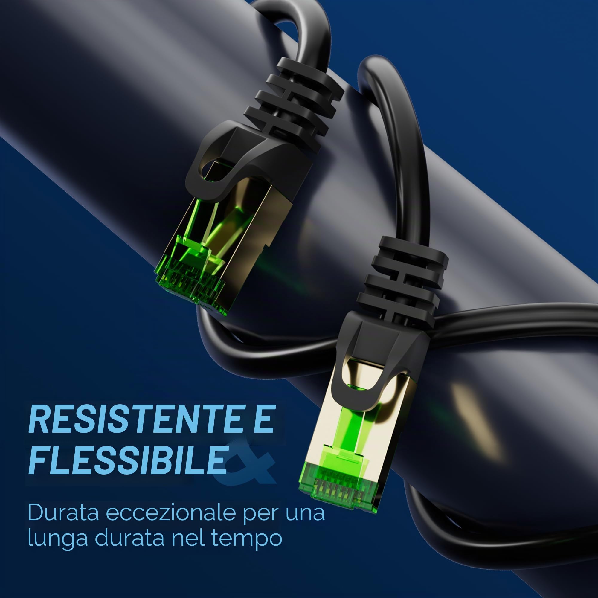 Cavo di rete Cat 8(Nero, 30 Metri)40 gbit per uso esterno e interno,cavo Ethernet S/FTP da 2000 MHz,cavo LAN,cavo patch,26AWG,Connettore placcato in oro+Verde trasparente+25 pezzi di cavi cravatte
