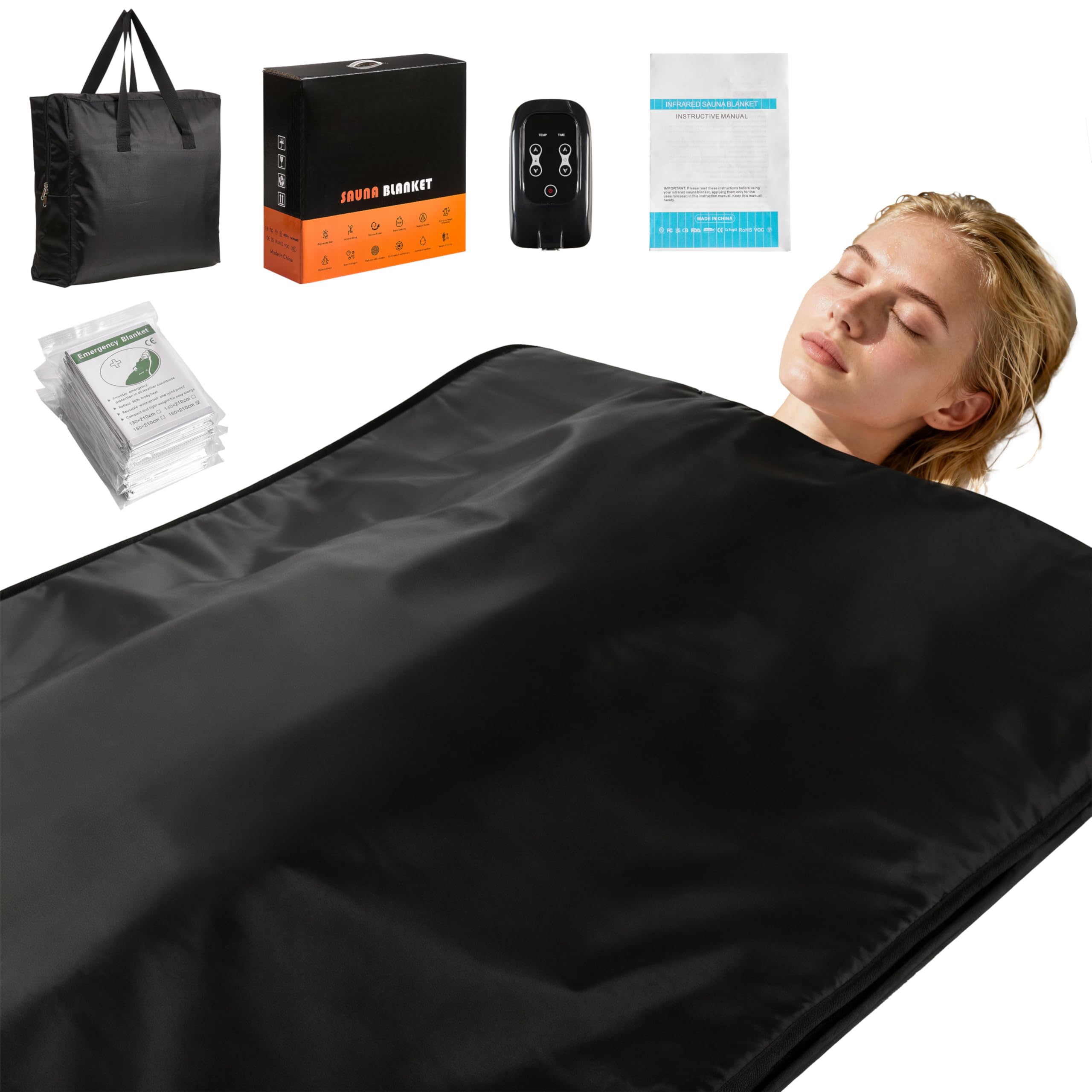 Sauna Blanket Portable, Sauna Bag for Home Use Weight Loss and Detox, 86–158?, 20–60 Min Timer, Waterproof & Foldable – Includes Remote Control & Carrying Bag (Black)