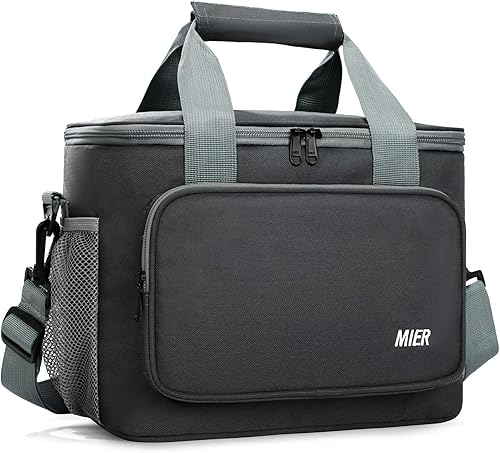MIER Lonchera térmica para hombres y adultos, resistente a prueba de fugas, para el trabajo, picnic, campamento, 16 latas (gris)