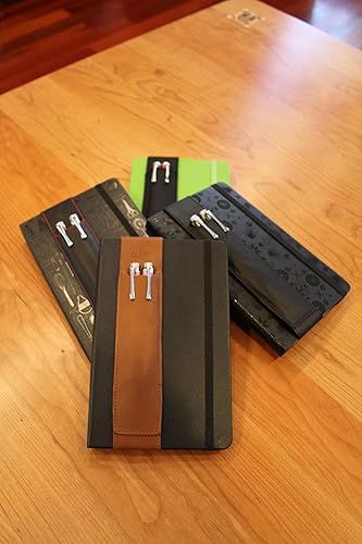 Miniatura 2 de QUIVER Soporte para bolígrafo para cuaderno, soporte doble para bolígrafo, cuero de grano completo, elástico, reutilizable, no adhesivo, se adapta a