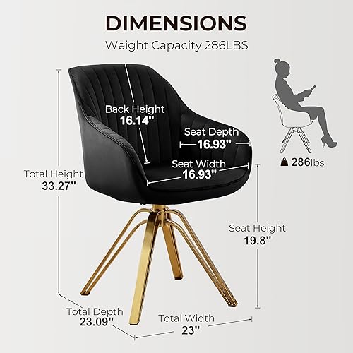 Miniatura 2 de Volans Silla de escritorio moderna sin ruedas, sillas giratorias tapizadas con patas chapadas en oro, silla de oficina de terciopelo para el hogar,