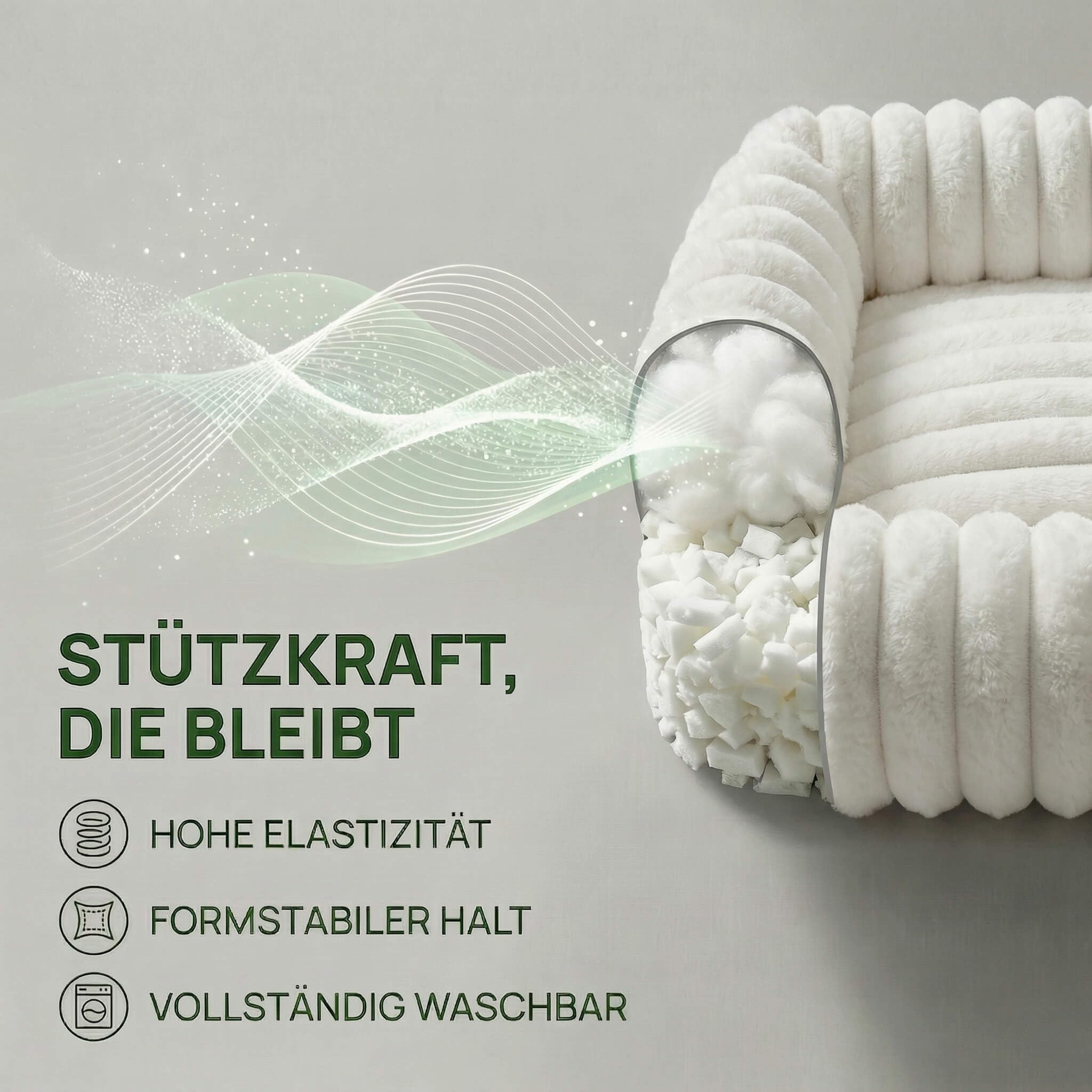 Cama para Perros M 63x53x18cm, Piel Conejo, Antideslizante, Blanca | Para perros pequeños y medianos, textura ondulada, desmontable y lavable, blanca, suave y cómoda