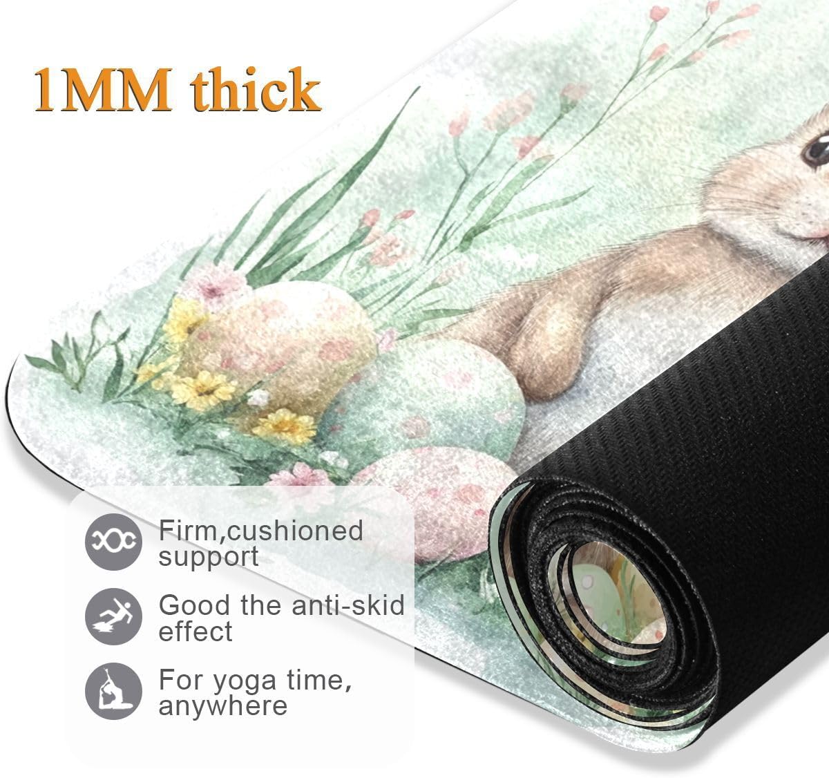 ALAZA Happy Easter Easter Rabbit Eggs Spring Flowers Chick Yoga Mat Non Slip Fitness Exercise Mat, Workout Mat for Yoga, Pilates and Floor Exercises