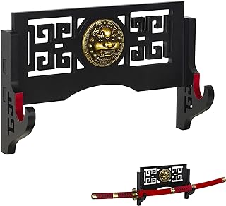 LoGest Wall Mount Sword Holder - 4 Tier Options Available - Crafted Using Wood Katana Holder - Furnished in Black With a Gold Lion’s Head - Desirable Sword Display Gift Option - Sword Holder Wall (1-Tier)