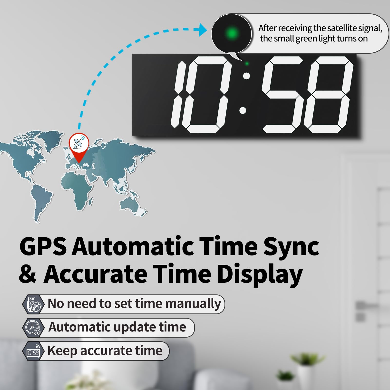 CHKOSDA Reloj de pared digital automático de 18.7 pulgadas, reloj digital LED con pantalla grande, reloj de pared multifunción con alarma y temporizador, reloj de sincronización automática de hora con