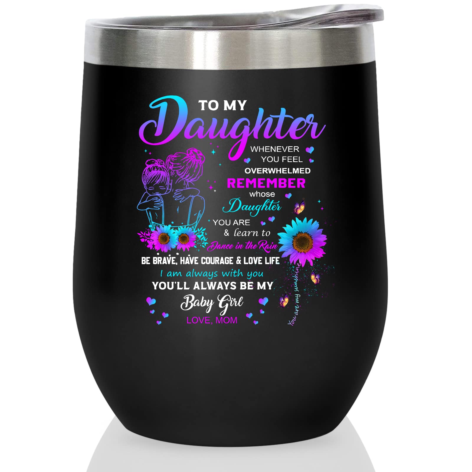 Cvroy Wine Cup Coffee Mug Gifts for Daughter - To My Daughter Mug - 12 oz Novelty Stainless Cups - Christmas, Birthday, Wedding, Graduation (12oz, For Daughter (Black))