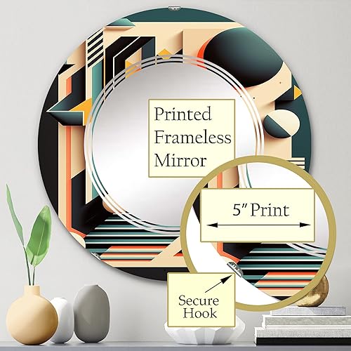 Miniatura 3 de Retro Elementary Geometrics I - Espejo de tocador, espejos de baño, espejos de pared para sala de estar, dormitorio, espejo redondo, grande, 24 x 24