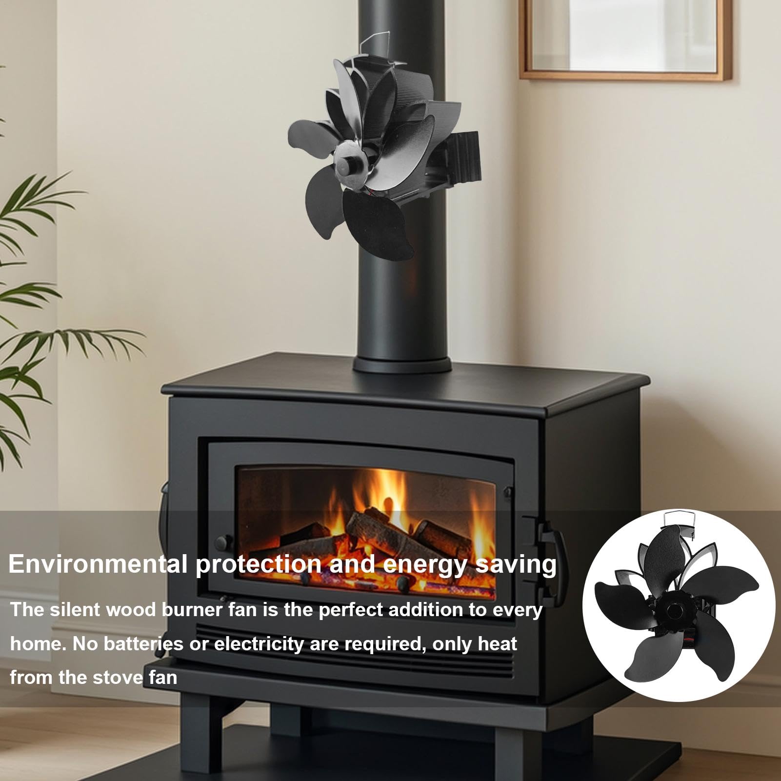 Ventilatore Stufa Legna Senza Elettricità 5 Pale Non Elettrico Alimentato A | Ventilatore Per Stufa A Legna Utilizzabile con Stufe a Legna, Caminetti e Riscaldatori