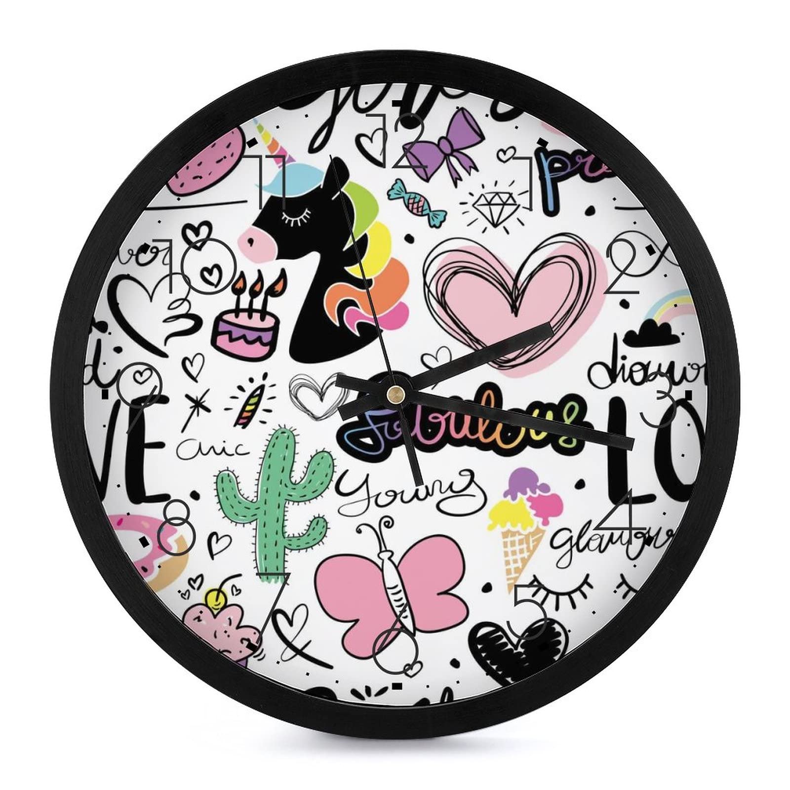 Horloge murale ronde licorne de 25.4 cm pour décorer la chambre