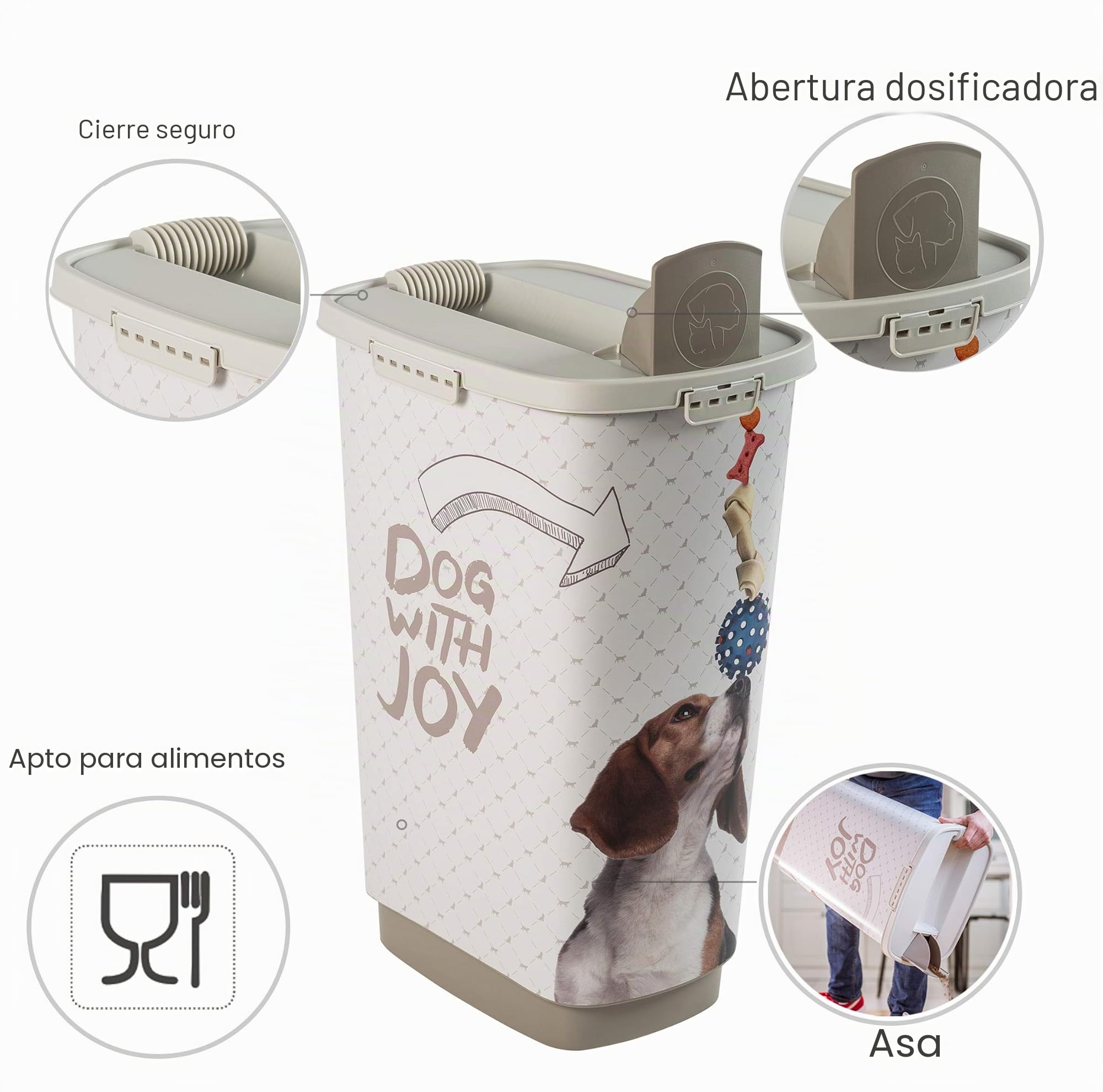 Rotho Cody - Recipiente de Comida para Mascotas de 50 Litros con Tapa y Tolva para una Dosificación Práctica, Plástico (PP) sin BPA, Muestra, 50 L (39.7 x 29.6 x 58.5 cm)