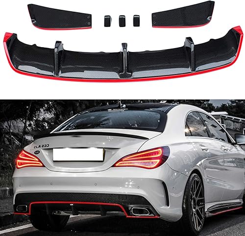 Alerón de labios difusor trasero de fibra de carbono con línea roja para Mercedes Benz CLA Clase W117 Sport Edition 2013-2016 y CLA45 AMG 2013-2016