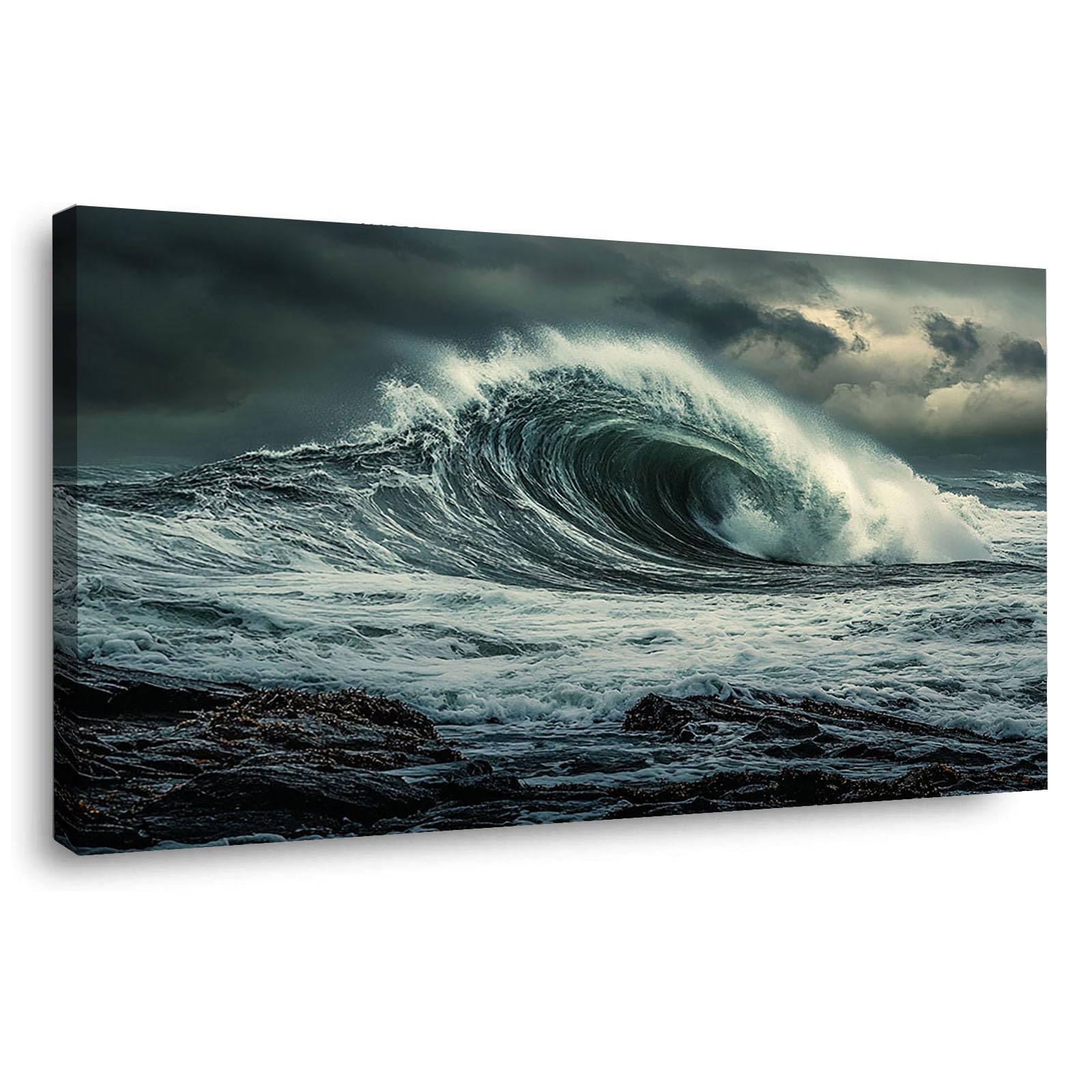WIKEO Beach Pictures on Canvas Wall Art Night Abstract Ocean Landscape Modern Prints Seaview Landscape Artwork - for Living Room Bedroom Home Office Wall Decoration(Black 6)-30x60cm Framed