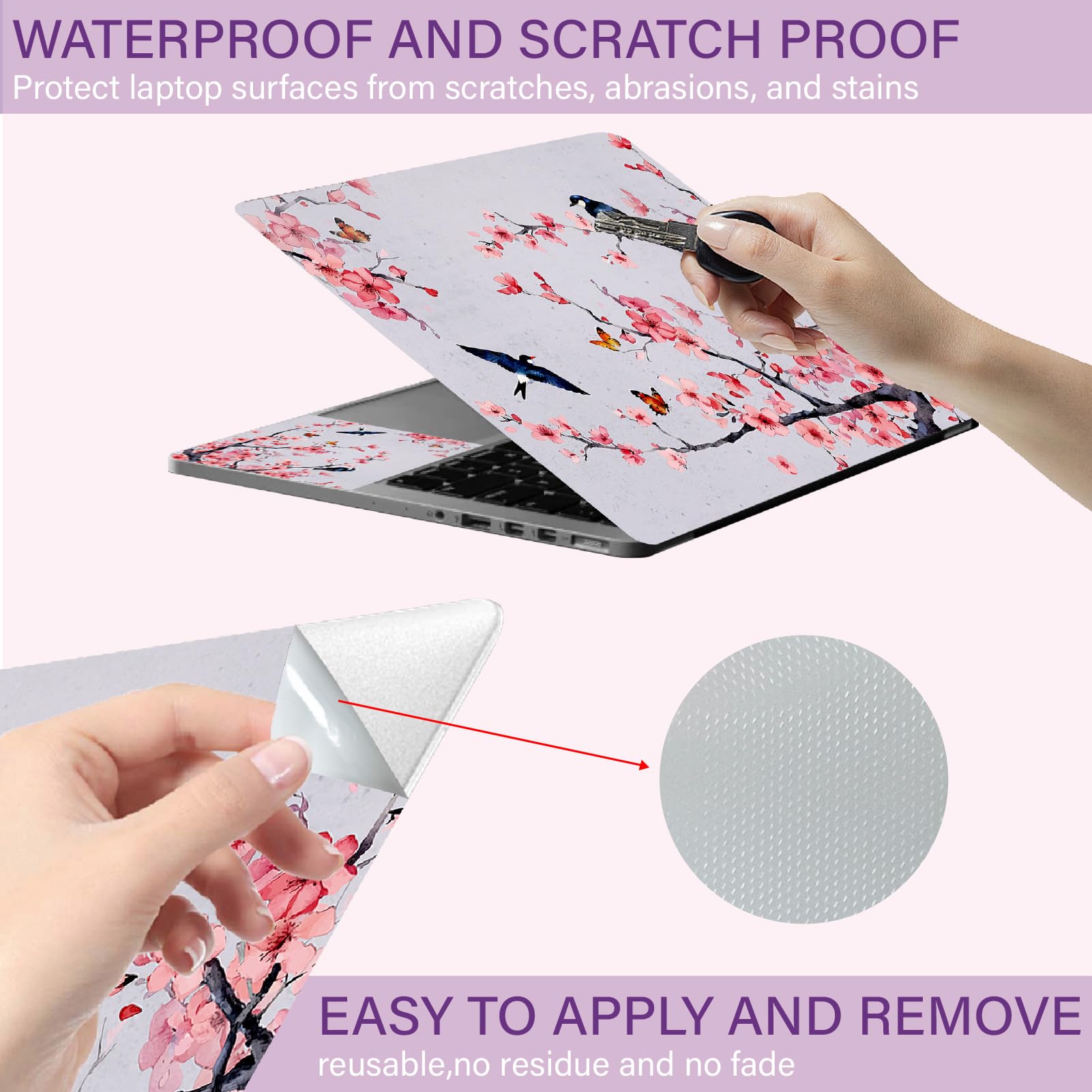 CREATCABIN Adesivo per Laptop PVC Vinile Citazione Adesivo per Notebook Adesivo per PC Protezione Personalizzata Impermeabile AntiGraffio per Laptop 12.1 13 13.3 13.6 14 15 15.3 16 Pollici Fiore