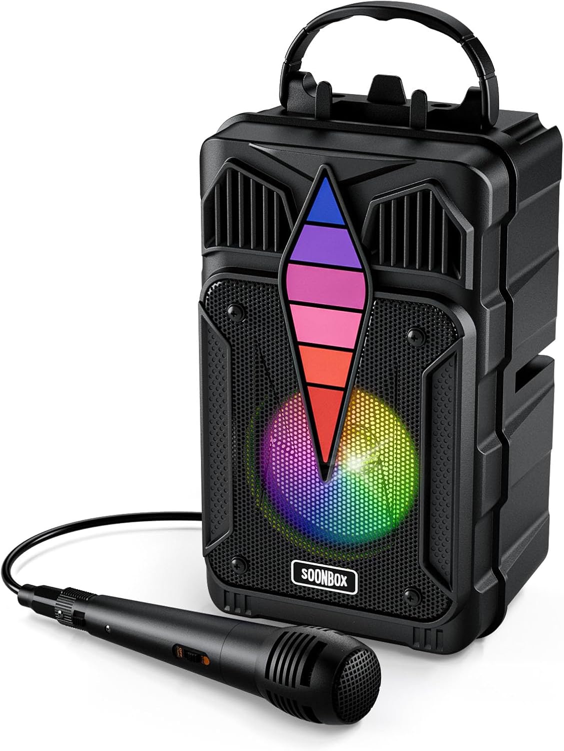 Dnil Portable Speaker with Voice Control, RGB Multi-Color Rhythm Light, Support TWS Pairing, Support USB/TF/FM/AUX Connection, Suitable for Home Party or Outdoor Use (Black)