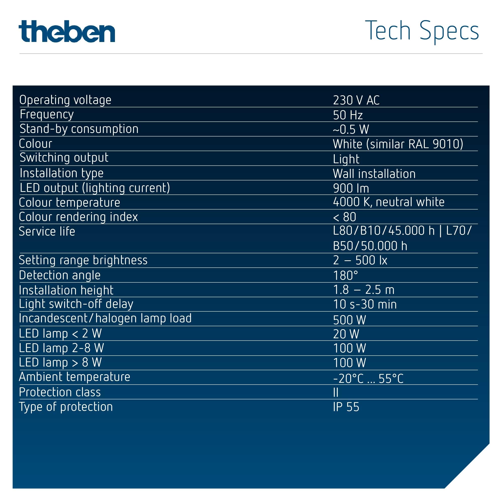 Theben 1020800 theLeda S8-100 WH LED-Strahler 8,5 W Bewegungsmelder weiß | Wandmontage außen, 4000 K neutralweiß, 180° mit 10 m Reichweite, drehbar/schwenkbar, IP55, 900 lm, zusätzlicher Schaltausgang