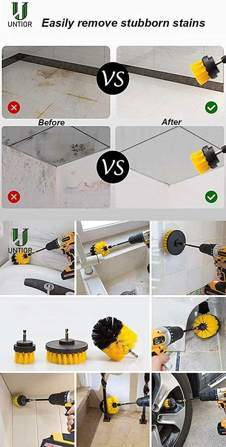 YIHATA ドリルブラシクリーニングブラシセット 9個パック 拡張ロングアタッチメント パワースクラバーブラシ クリーニング用 車