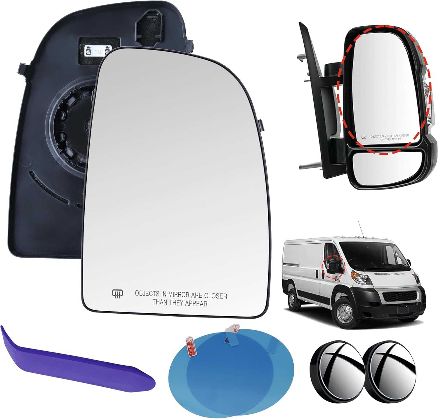 EAP Passenger Mirror Glass Compatible With RAM Promaster Short Arm 1500 2500 3500 2014-2026, ProMaster EV 2024-2026, Heated With Blind Spot