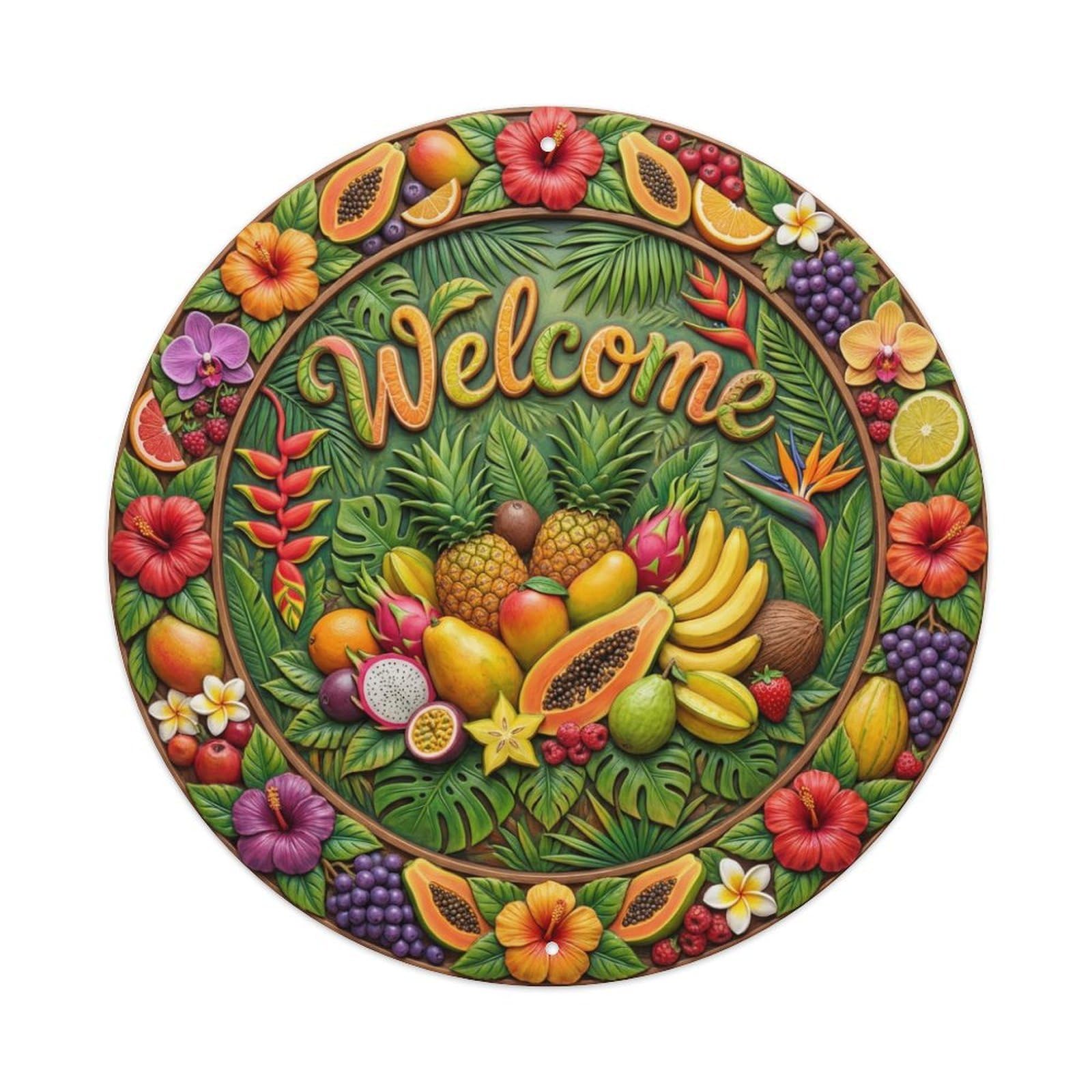 Tgrcjimh Style Metal Tin Sign Tropical Fruits Welcome Exotic Flavors