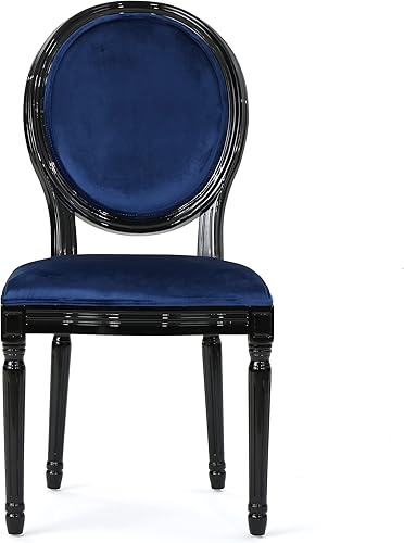 Miniatura 4 de Christopher Knight Home Camille - Sillas de comedor tradicionales de terciopelo, 2 piezas, color gris y blanco brillante Azul marino/negro