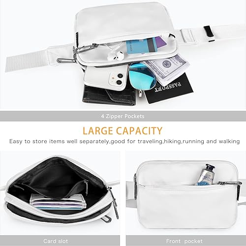 Miniatura 5 de ZORFIN Riñoneras para mujeres y hombres, bolsa para cinturón con 4 bolsillos con cremallera, riñoneras modernas, bolsas cruzadas ligeras con correa