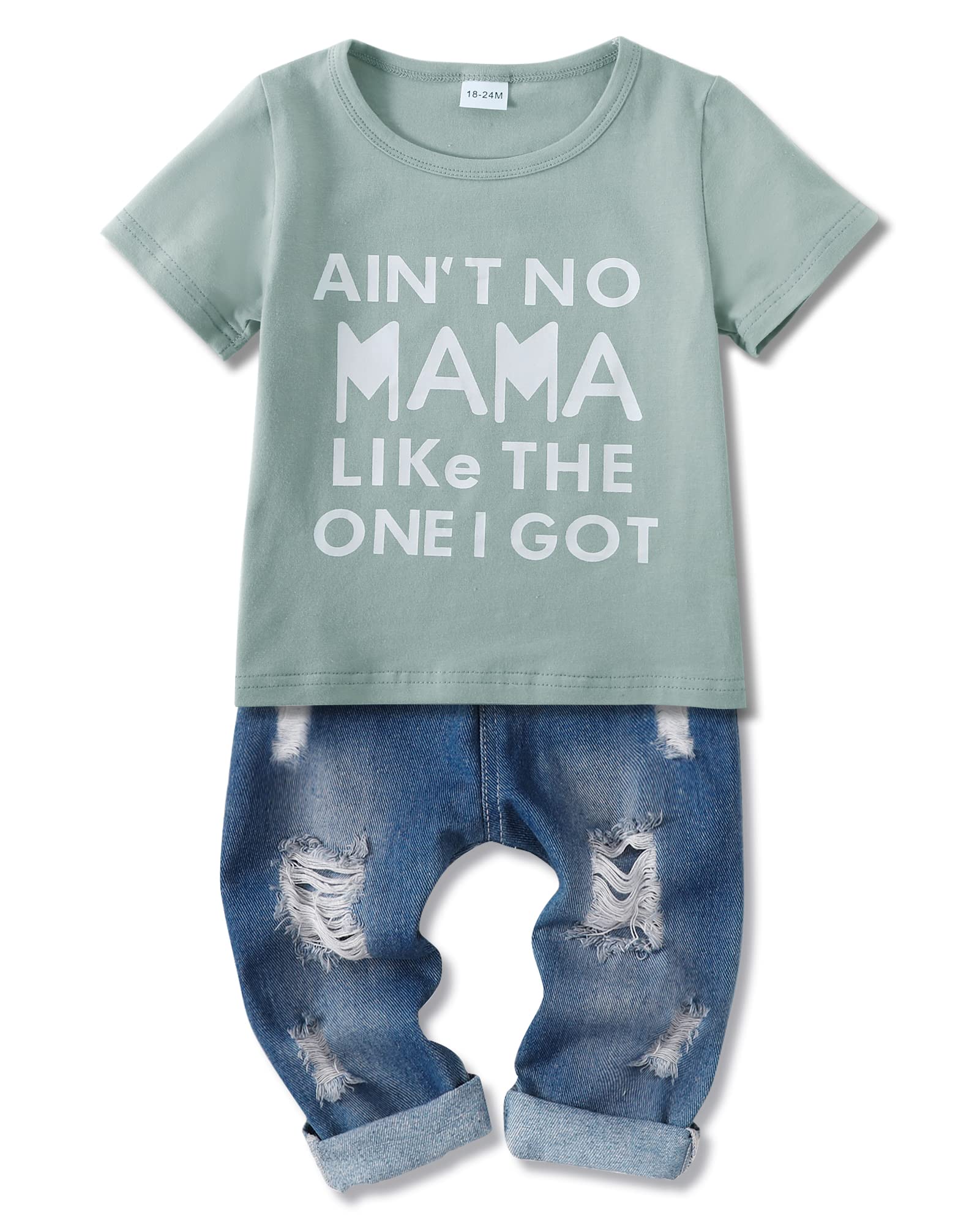 YALLET Toddler Boy Clothes 1-5T Boys Outfits Infant Short Sleeve T-Shirt Ripped Jeans 12 18 24 Months Baby Clothing Pants Set