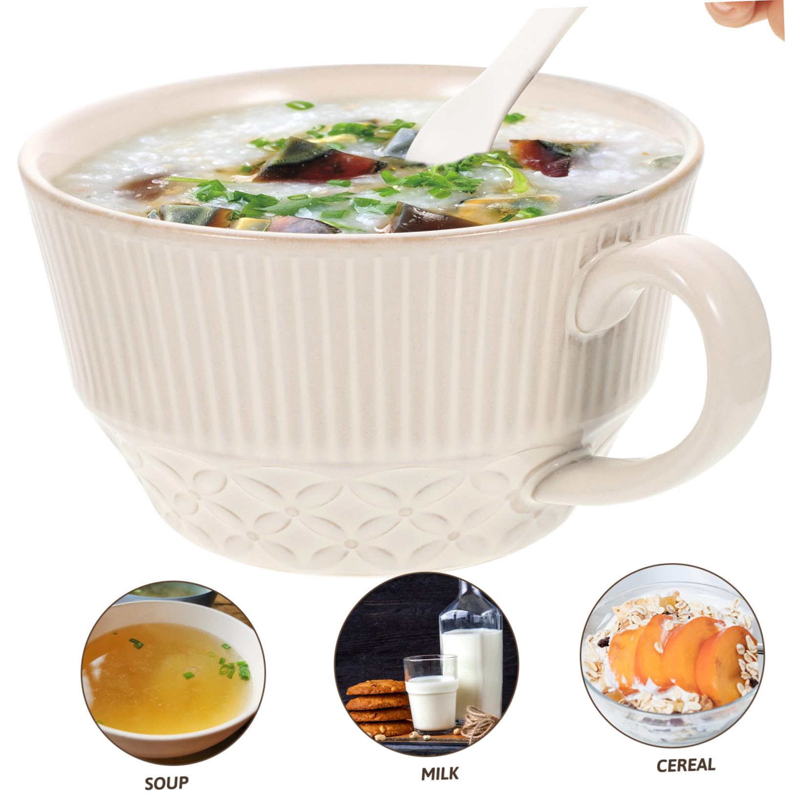 Keramik Becher mit Henkel 500ml Weiß für Frühstück und Milch | Japanischer Stil, Kreative Schlichte Optik, Vielseitig für Wasser, Saft und Soda, 1 Stück
