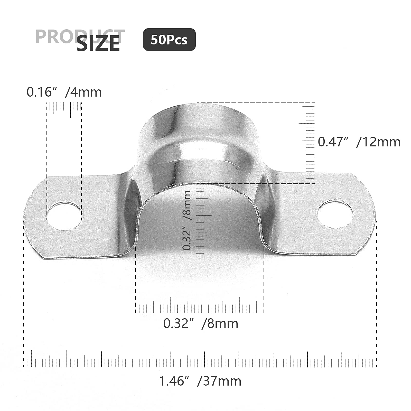S SYDIEN 50-Pack M10 Stainless Steel U Brackets – 2-Hole Strap Pipe Clamps For 3/8" OD Tubing, Rigid Pipe Mounts For Plumbing, Electrical, DIY