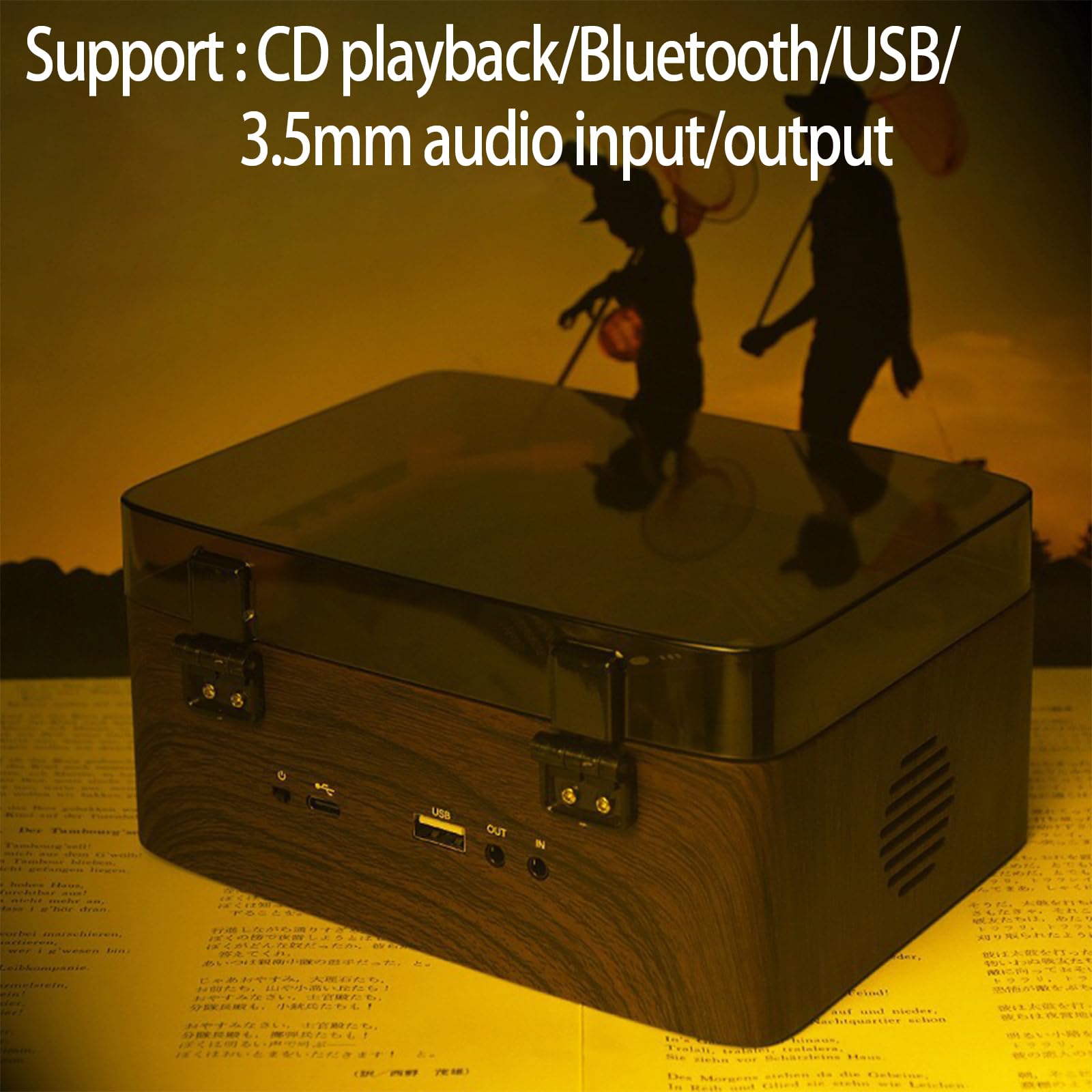 Lettore CD stereo con doppio altoparlante con effetto sonoro, ingresso/uscita Bluetooth/USB/U, batteria 2200 mA, copertura antipolvere - Modalità multiple