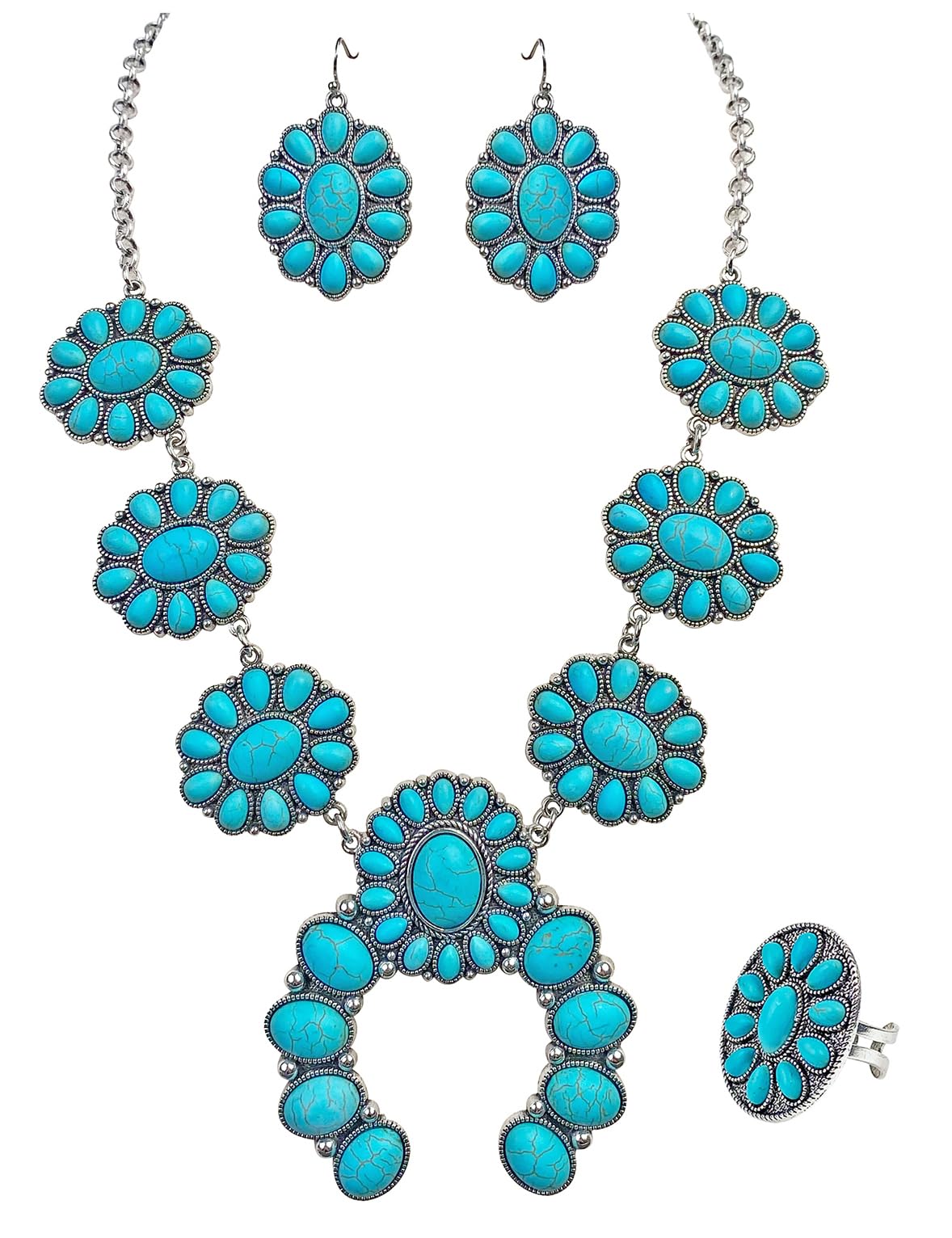 TOPACC Western Jewelry for Women White Turquoise Cowgirl Necklace with Boho Earings Set