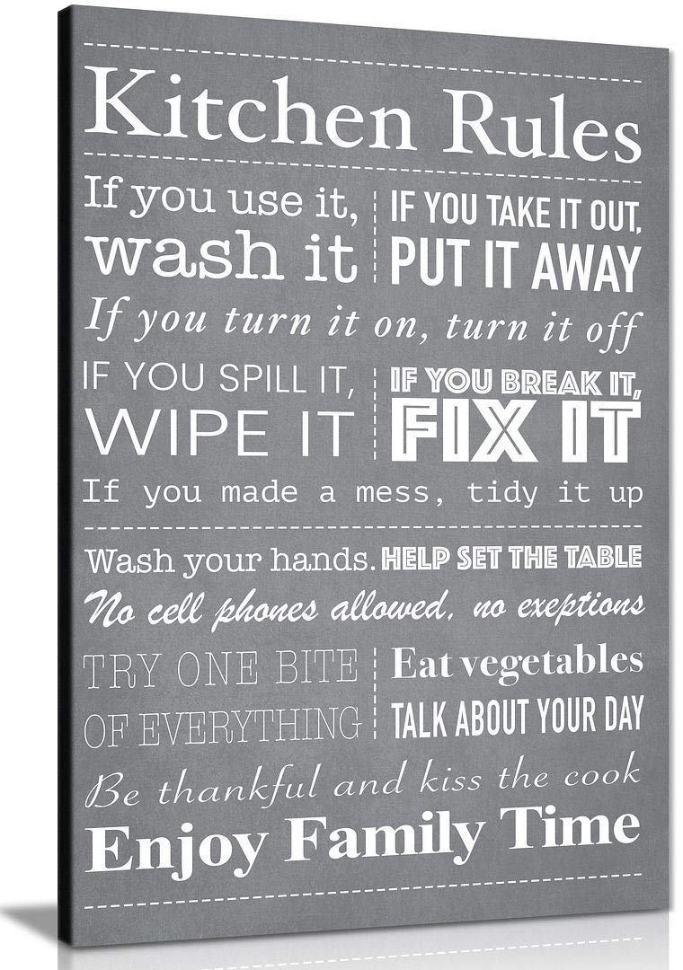 Panther Print Kitchen Rules Grey Framed Picture Canvas Wall Art for Kitchen and Dining Room� (24x16in)