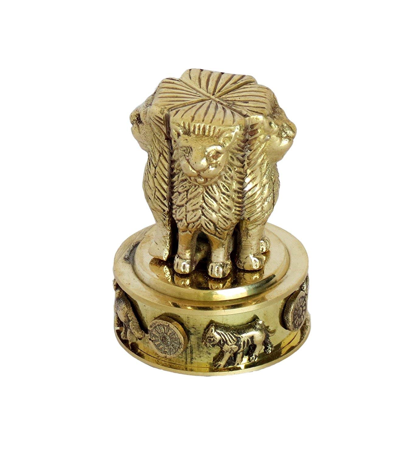 Idol Collections Brass Decorative Ashoka Stambh Emblem India Ashok Chakra Pillar Memento Sculpture Home Office Desk Artwork Showpiece(3 Inches)