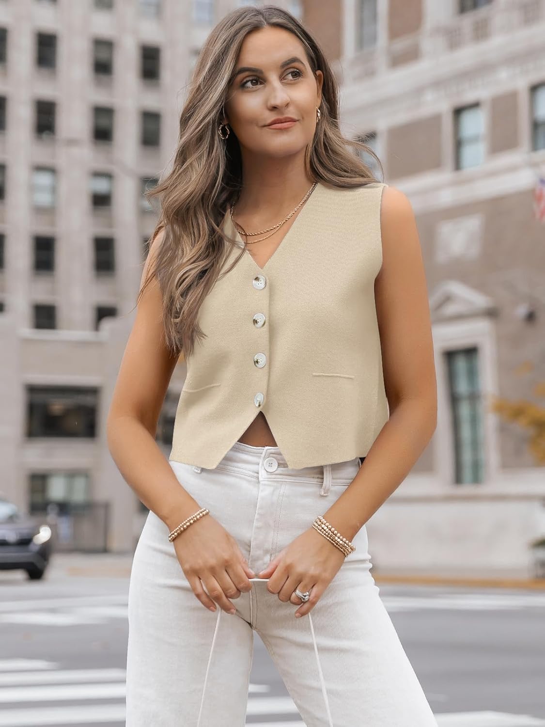 LILLUSORY Sweater Vest Women Dressy Button Up Sweater Tank Tops 2026 Knit Work Business Casual Outfits - Image 5