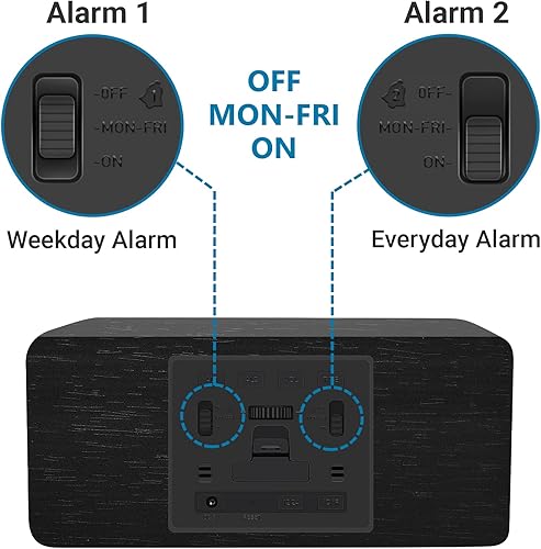 Miniatura 6 de Reloj despertador digital de madera para dormitorio, mesita de noche, escritorio, decoración de mesa de sala de estar, con carga inalámbrica rápida