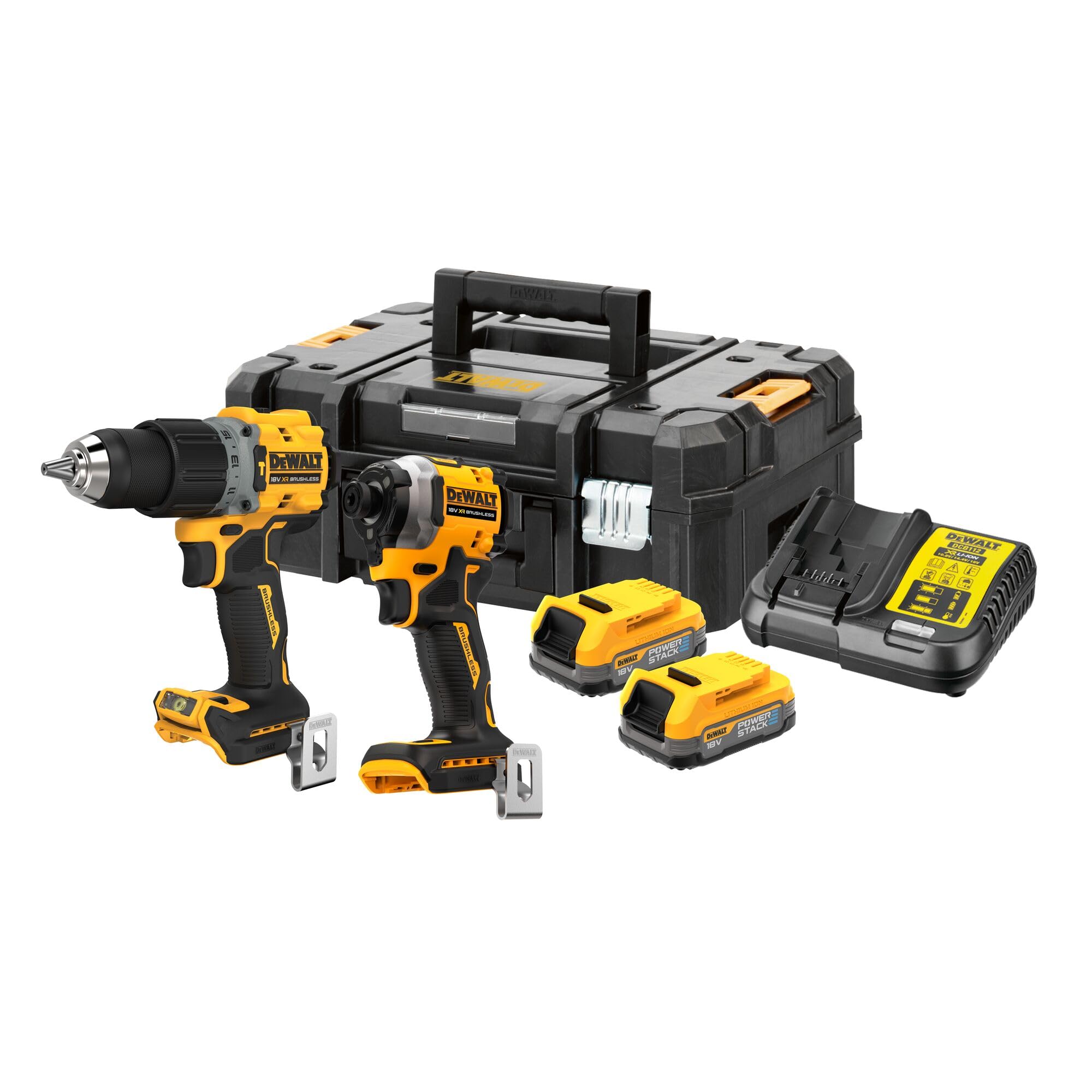 Dewalt DCK2050E2T akumulatorowy zestaw komobpack 18 V (1 x wiertarko-wkrętarka udarowa DCD805, 1 x wkrętarka udarowa ¼" DCF850, 2 x akumulatory 18 V/1,7 Ah DCBP034, 1 x szybka ładowarka systemowa