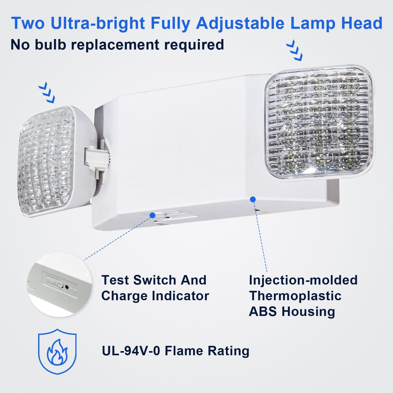 LED Emergency Lights for Business, Dual Adjustable Head LED Emergency Exit Light with 90min Battery Backup, AC120/277V, UL 924 Certified, Commercial Hardwired Emergency Lighting Fixture (6-Pack)