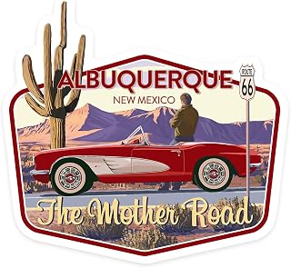 Die Cut Sticker Albuquerque, New Mexico, Route 66, Classic Car, Vinyl Sticker, (Waterproof Decal for Cars, Water Bottles, Laptops, Coolers), Large
