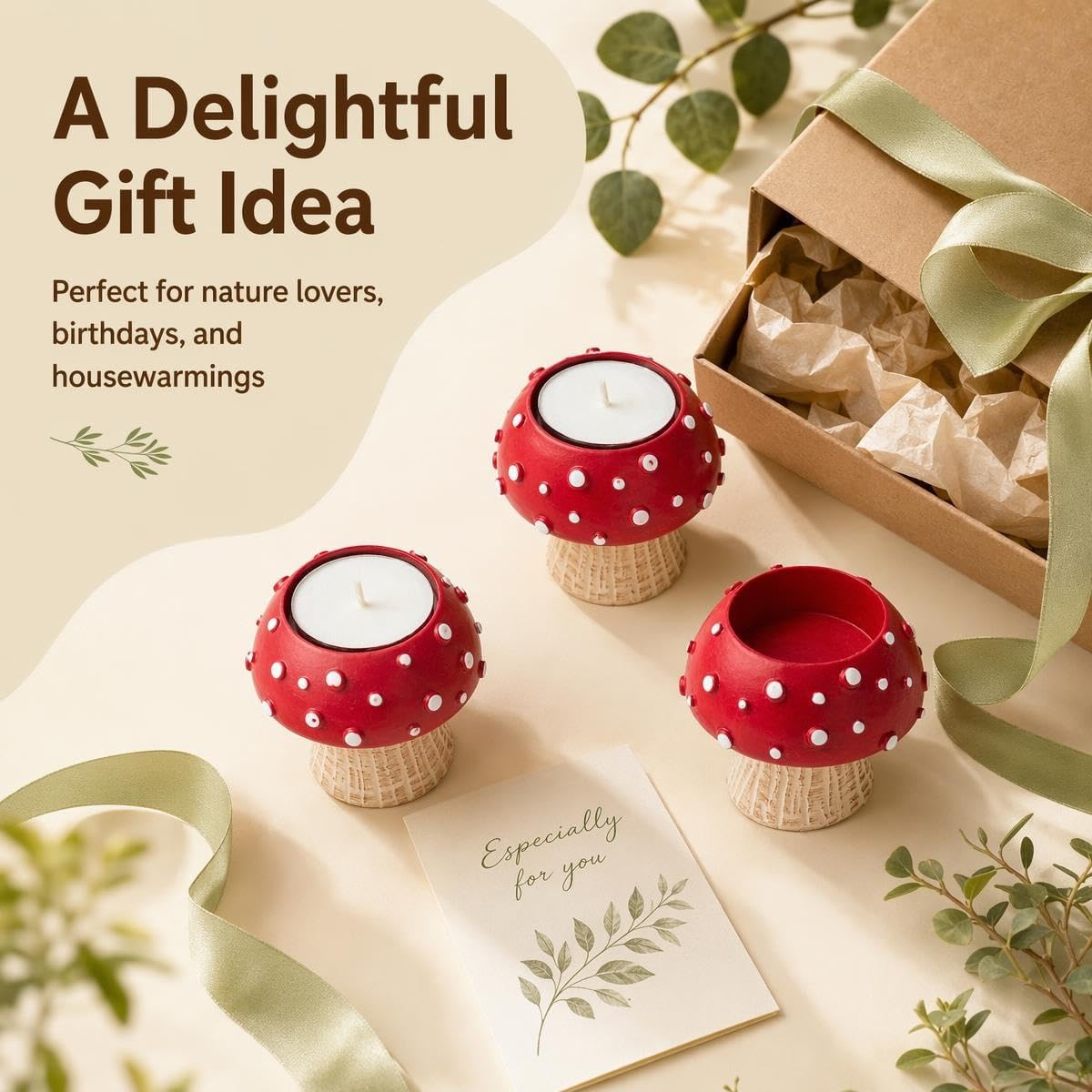 Mushroom Tealight Candle Holder Set of 3 Resin Fairy Cottagecore Decor