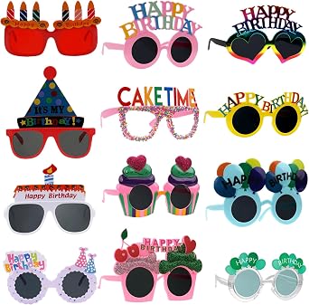Sunglasses 12 Pack Birthday Themed Novelty Funny Photo Booth Props for Party Decorations