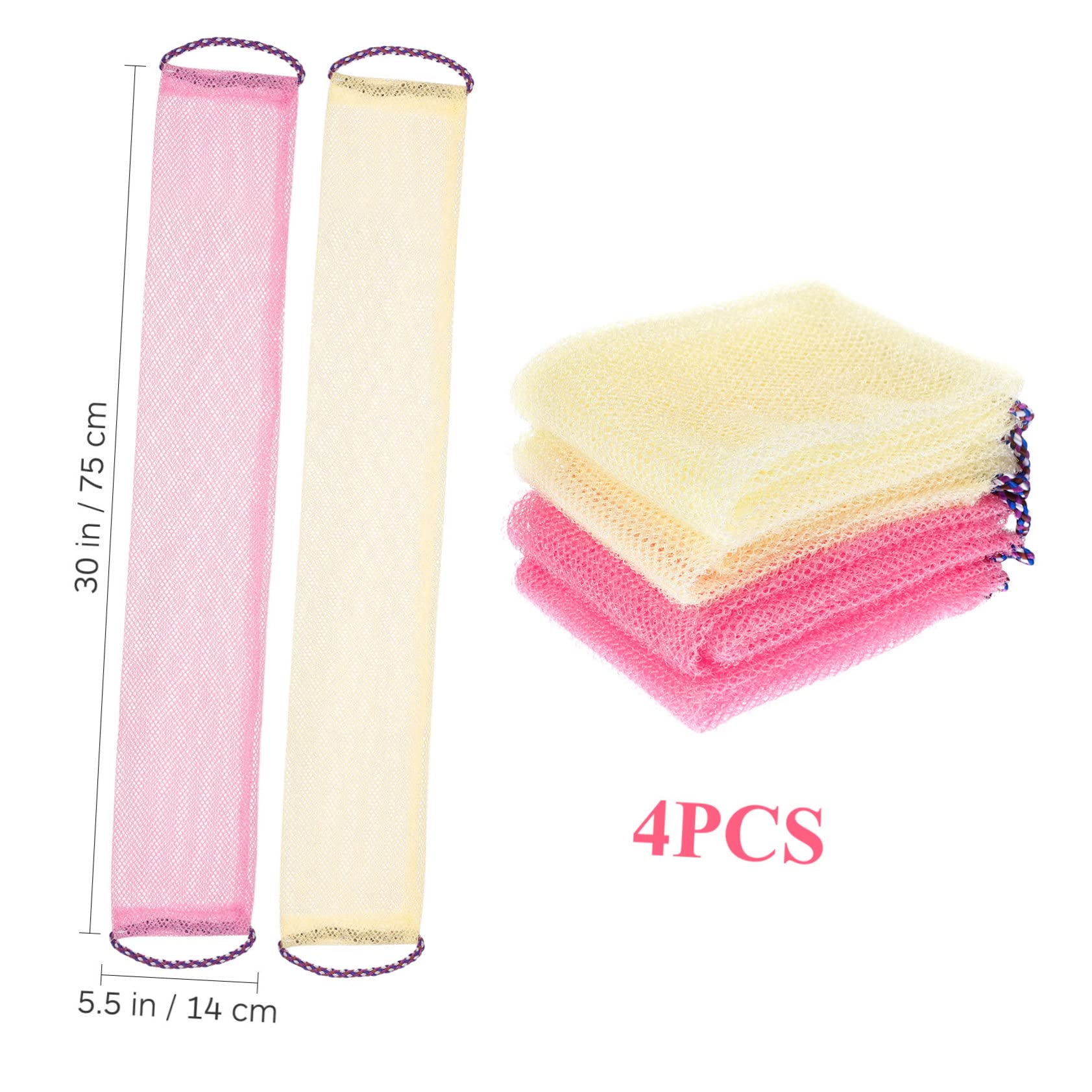 MUSISALY 4Pcs Exfoliating Back Scrubber Towels Long Bath Towels for Body Cleaning Soft and Lightweight Convenient for Storage for Smooth Skin Care