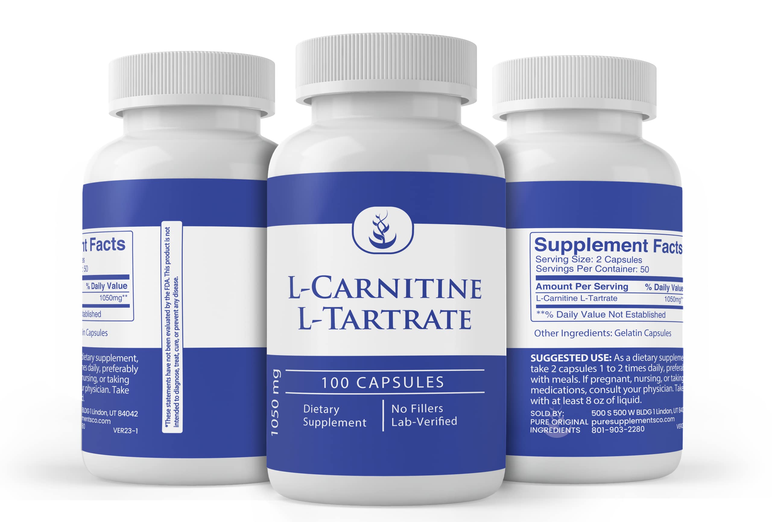 Amazon.com: Pure Original Ingredients L-Carnitine L-Tartrate (100 Capsules)  Always Pure, No Additives Or Fillers, Lab Verified : Health & Household