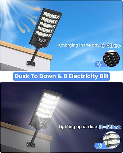 Miniatura 2 de Gefolly Farolas solares para exteriores, 6500 K, luz de estacionamiento comercial, del atardecer al amanecer, luces de inundación de seguridad IP68