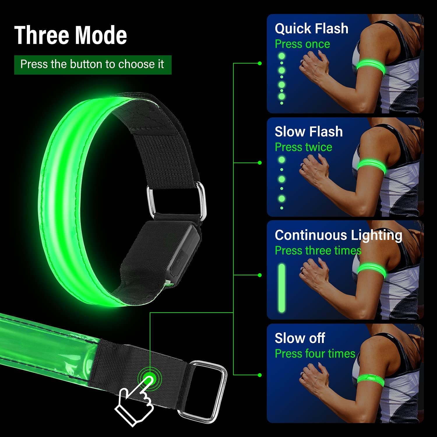 Braccialetti LED Ricaricabili USB - 4 Pezzi Con Luci RGB E Riflettori | Per Jogging, Bici E Sicurezza Notturna - Foto 7