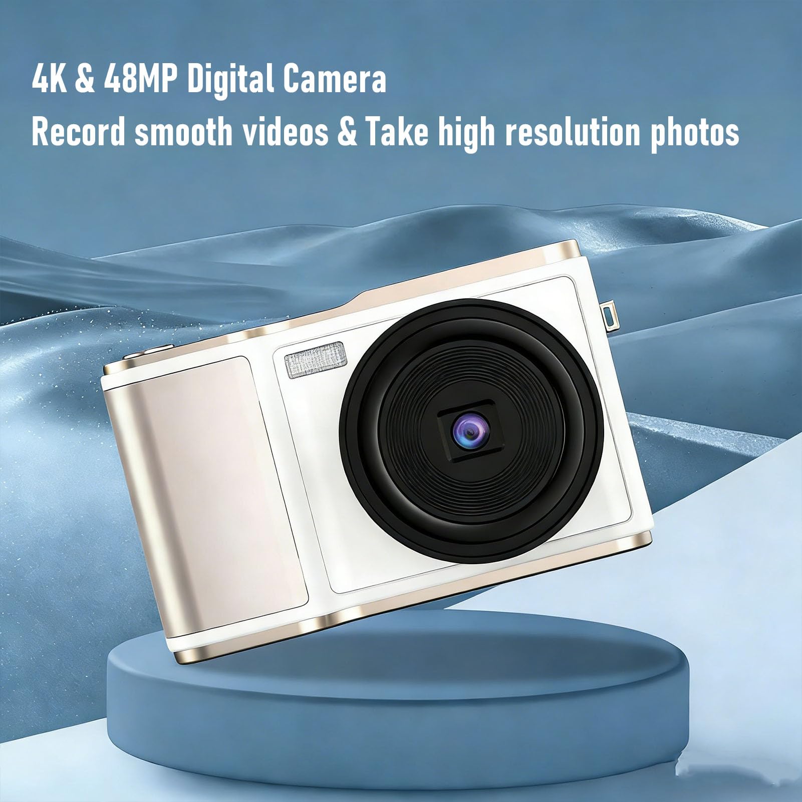 Fotocamera Digitale, Schermo Ribaltabile da 3 Pollici a 180 Gradi e Fotocamera per Vlogging 4K con Zoom 18x, Punta e Scatta Digitale Compatta da 48 MP, per Viaggi e Principianti (Bianca)