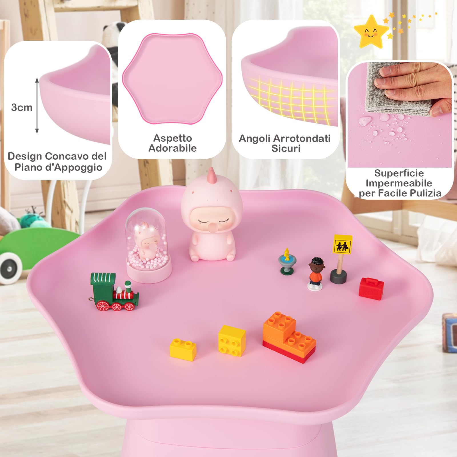 RELAX4LIFE Set Tavolo e Sedie Bambini 3 Pezzi Tavolino 2 Sedie Gambe Legno Faggio Seduta Similpelle 2 cm