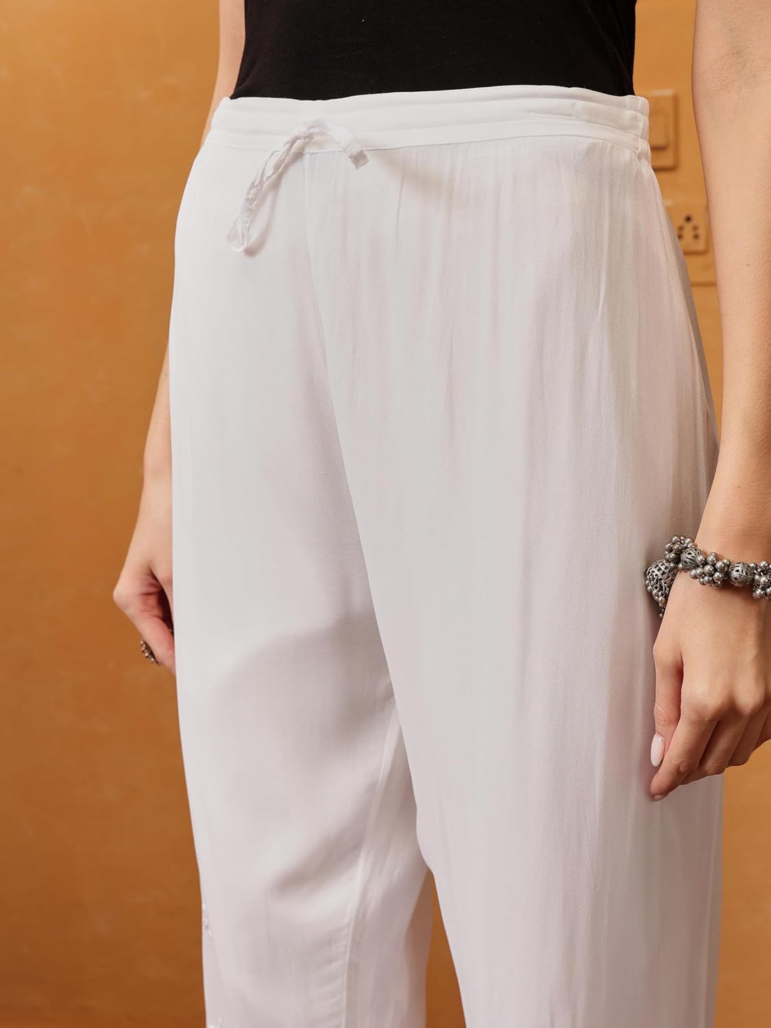 Ada Indian Hand Embroidered Chikankari White Viscose Georgette Palazzo Pant for Women A711178 - Image 5