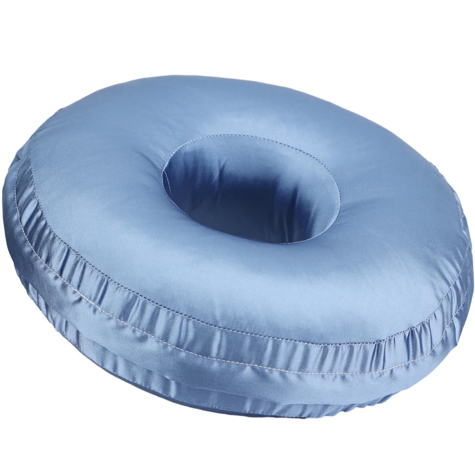 Washable Silky Satin Ear Piercing Pillow with Removable Pillowcase Smooth Cooling Donut Pillows Hole for Ear Pain Relief CNH Sleeping Pressure Sore Side Sleepers Ear Guard Protector, Haze Blue