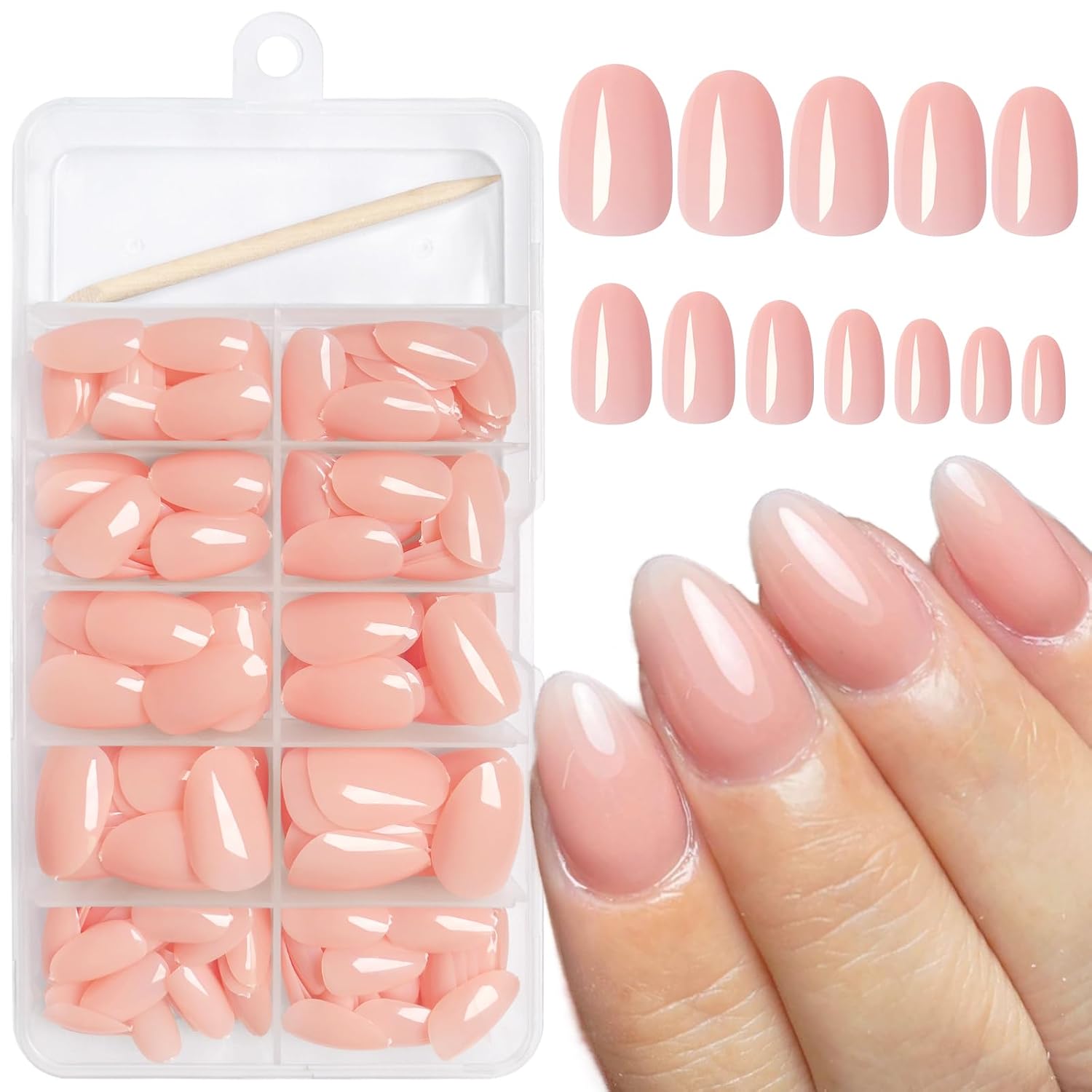 AddFavor Oval Press on Nails Short Fake Nails, 240pcs Nude Pink Nails Press on Almond False Nail Full Cover Acrylic Nail for Women and Girls